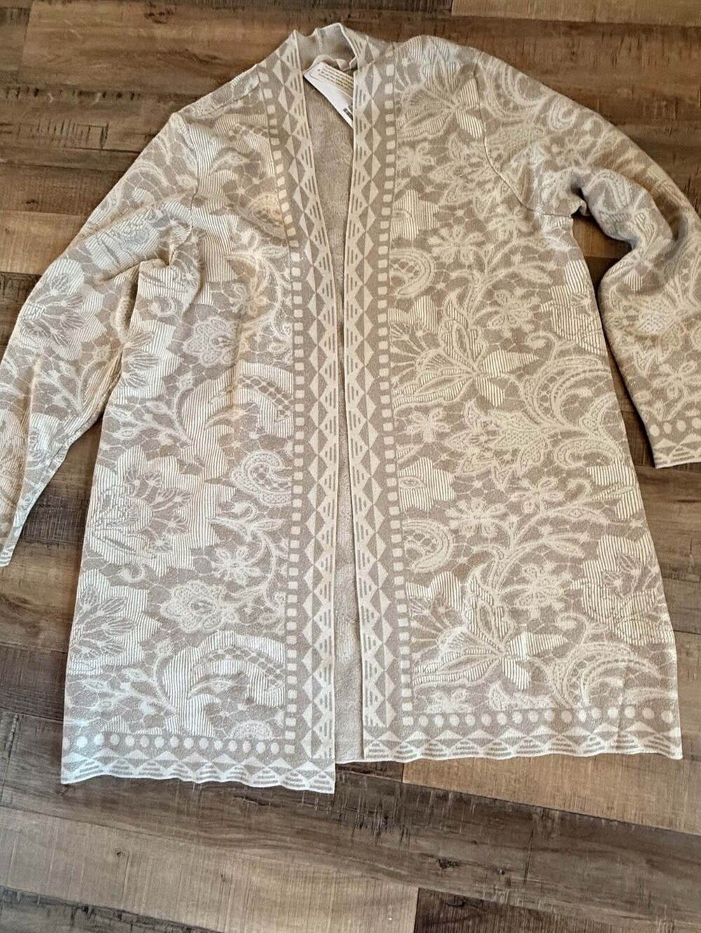 Soft Surroundings Women's Metallic Thread Tapestry Print Open Cardigan Sz 1X